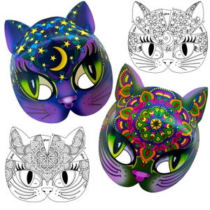 Kitty 3D Papercraft Mask Template, coloring Paper Mask, unique DIY mask for children's creativity, PDF Pattern, Instant Download PDF