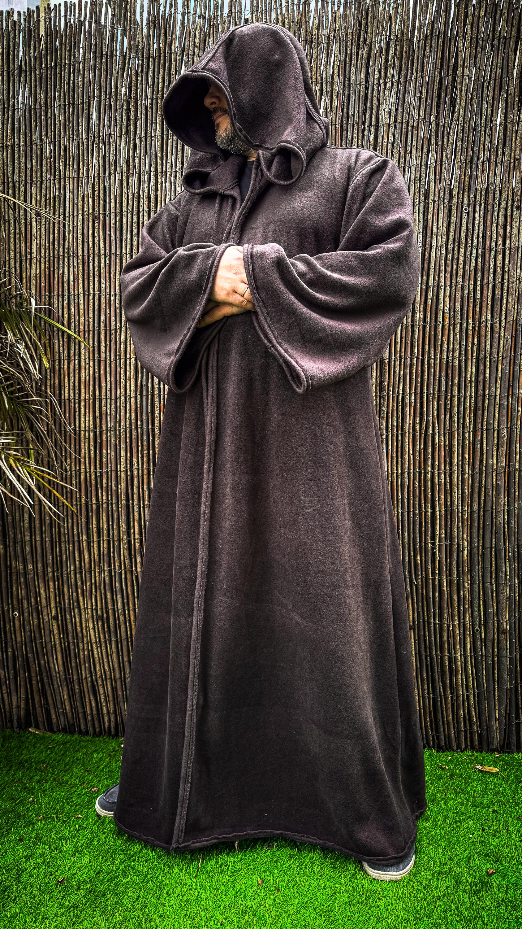 Medieval Hooded Robe – Unisex Fleece Cloak – Cotton Knit Robe - Jedi Cosplay Gown – One Size Fits Most