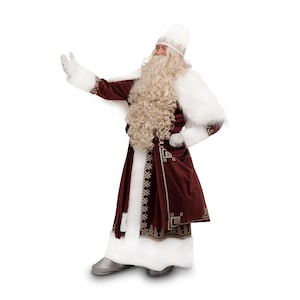 Handgemaakt kerstmankostuum: fluwelen kerstkostuum met pruik en baard