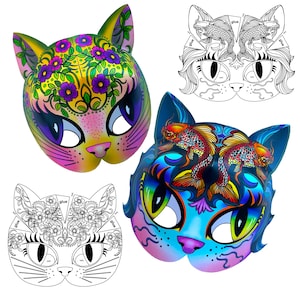 DIY Printable Cat Masks - Instant Download PDF for Coloring and Crafting Kitty 3D Papercraft coloring Paper Mask, DIY mask for creativity