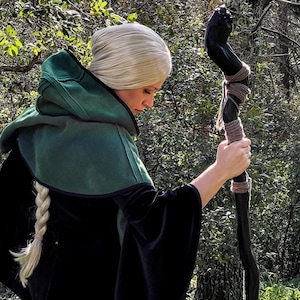 Medieval Fantasy Hooded Cloak – Fleece Elven Shoulder Cape for LARP, Renaissance Fair, Witch or Mage Costume, Unisex Cosplay Hood