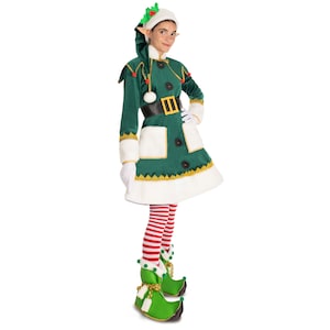 Conjunto de disfraz hecho a mano de alta calidad para niña elfa de MN, traje verde para fiesta de Navidad para una artista elfa profesional