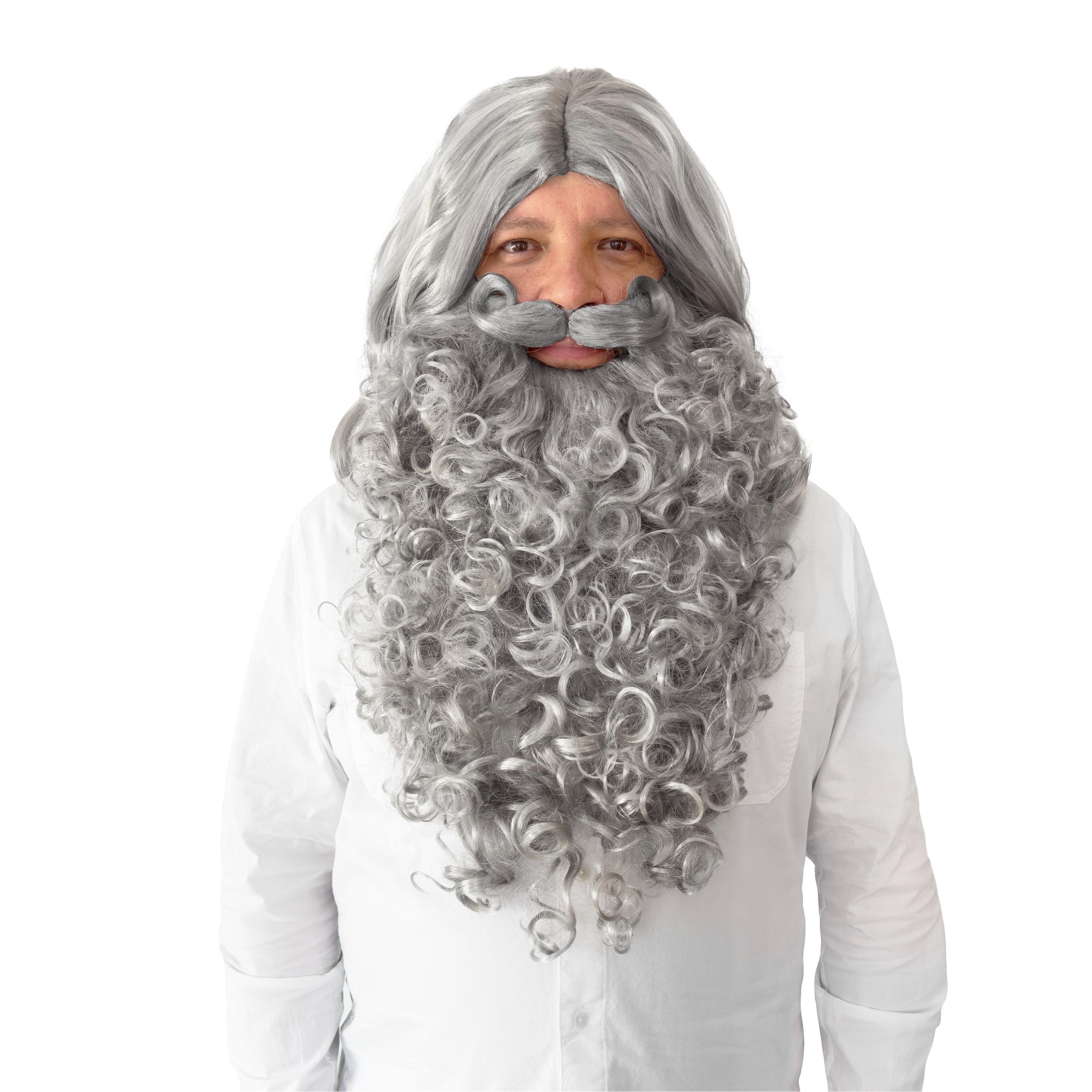 WIG ME UP - Kit Perruque Longue Blanche + Barbe Complète De Sorcier / Magicien Pour Déguisement Carnaval Ou Halloween