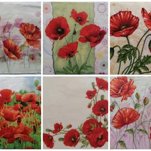 Lunch Napkins Poppy flowers Napkins for decoupage