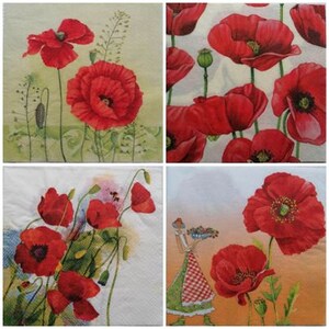 Tovaglioli da pranzo Fiori di papavero Tovaglioli per decoupage