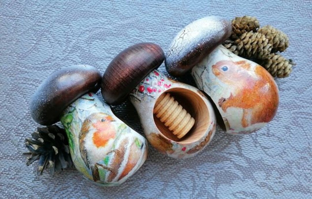 Wooden Nutcracker Mushroom Hand Painted Nutcracker With Squirrel and