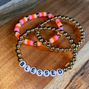 Gold Perlenarmband Stapel | Personalisierte Gesegnete Buchstabenperlen |Benutzerdefinierte Goldperlenarmband-Set |Inspirierende Stapelarmbänder|Geschenk für Sie