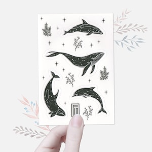 Delphin Wasserdichte Vinyl Aufkleber Sternbild | Weiß-Schnabeldelfin, Buckelwal, Orca, Große Tümmler Aufkleber