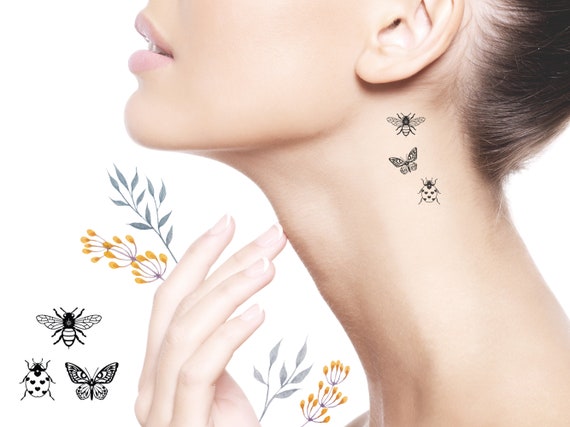 Temporary Tiny Tattoo Set: Bee, Butterfly, Ladybug