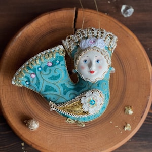Sirin bird ornament (4&quot;), Cloth & porcelain doll, Slavic folk art, Textile art doll, Collectible dolls, FREE: Russian Alphabet video course