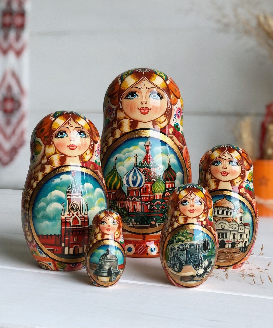Historic Moscow Russian Doll Beautiful Traditional Wooden Stacking  Dolls Recreating the Ancient Landmarks of Moscow Bonus Course