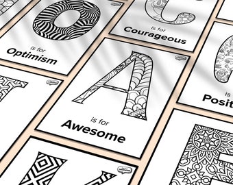 26 Positivity ABC Colouring Pages - Alphabet, Print at Home, Instant Download, Mindfulness, Activities for Children and Adults, Letters A-Z