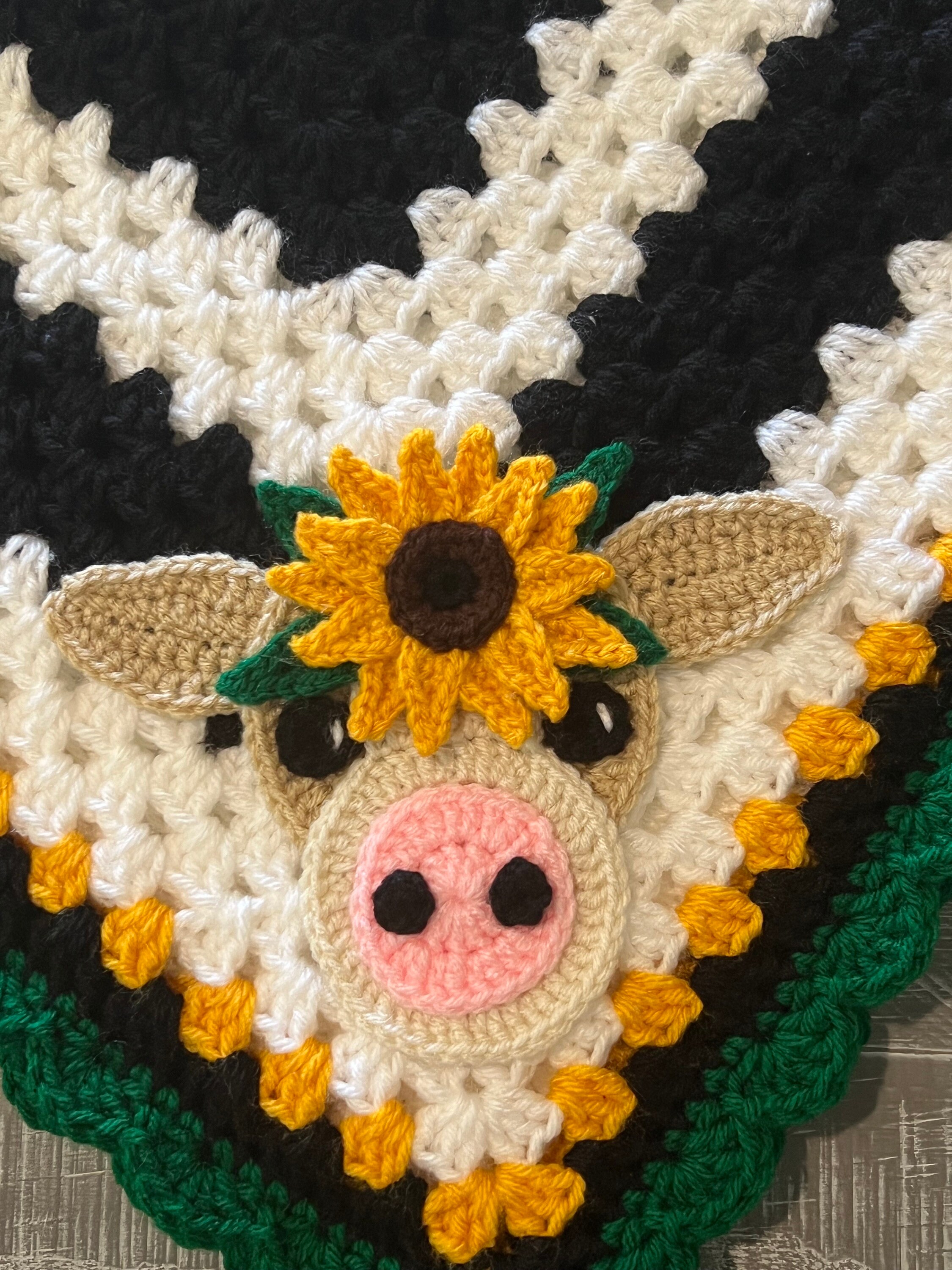 Boho Cow Sunflower Baby Blanket/ Black and White Blanket/ Baby Girl