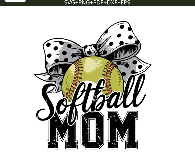 Softball Mom SVG PNG, Softball Bow SVG, Game Day Shirt Design, Sports Mom Cut File Bundle