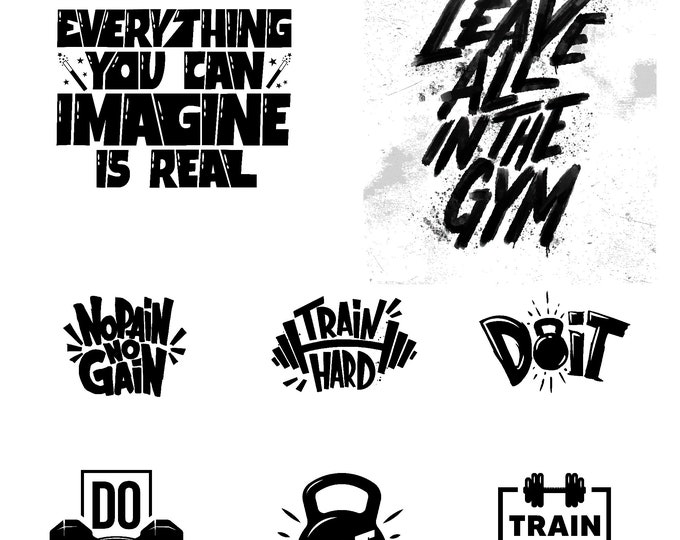 Workout SVG Bundle: Gym & Fitness Quotes (Digital Download, Commercial Use)