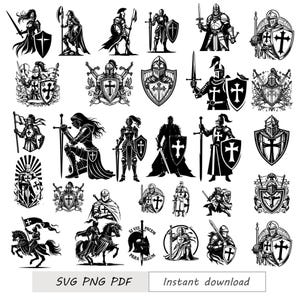 Crusader Knight SVG Bundle, armor of god art, crusader png set