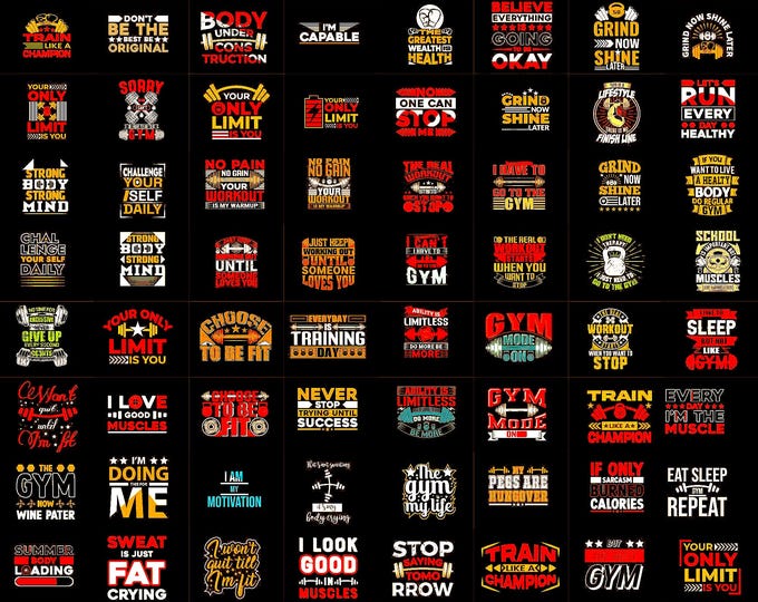 100 Workout SVG Bundle | Gym Quotes & Fitness PNG PDF | Cricut, Silhouette, Sublimation Cut Files | Motivational Fitness Digital Download