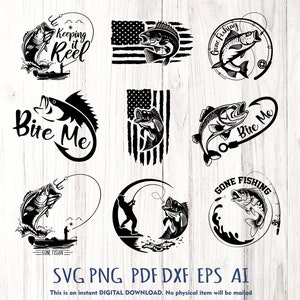 Bass Angeln geschnitten Datei, SET VON 09, Bass Fischen Bundle, Bass Fischen SVG, Bass Clipart, Bass Cut-Datei, Fisch SVG, Angeln PNG