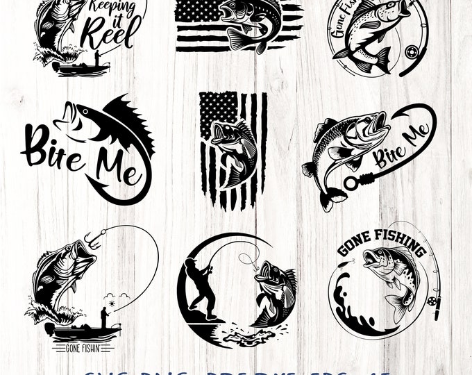 Bass Fishing Svg Bundle SET OF 09, Fishing Svg Bundle, Bass Fish Svg, Bass Clipart, Bass Cut file, Fish Svg, Fish Hook Svg, Fishing PNG
