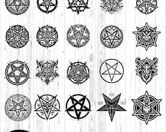 Pentagram SVG Bundle, Gothic Occult Symbols, Baphomet Clipart, stanic symbols(Digital Download)