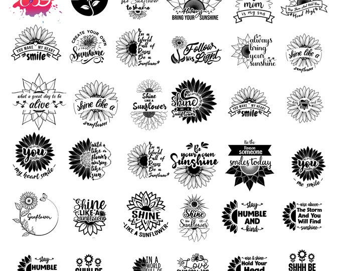 Sunflower Quotes Bundle Svg Png Dxf Sunflower Svg inspiration quote sunflower Monogram Svg, Half Sunflower Svg Files, Cut file Cricut