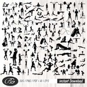 148 file SVG png PDF per silhouette di allenamento, file PNG per palestra, file PNG per maglietta fitness, file PNG motivazionali, file PNG per maglietta da allenamento, citazioni sulla palestra, file di taglio per palestra