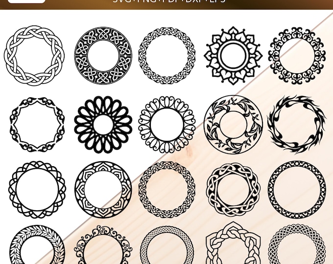20 Ornamental Circle Frame SVG Bundle | Laser Cut Cricut Files | Decorative Monogram Frames for Laser cur and laser engraving, Laser itching