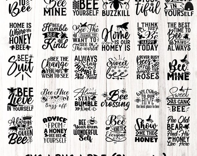 Bee svg hand lettered bundle| bee sayings svg | bee kind svg | bee happy svg | bee trails svg | bee quote svg | bee wreath svg png clipart