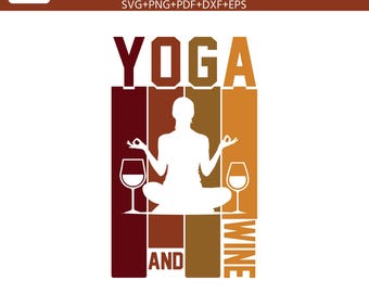 Yoga and wine t Clipart SVG | Yoga Meditation wall art Cut File (Digital Download)