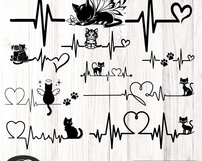 Cat Heartbeat SVG Bundle | Cat Pulse Cut Files | Cat Mom PNG | Kitty Heartbeat SVG | Cricut & Silhouette Compatible | Instant Download png