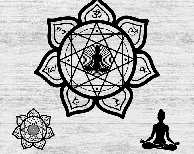7 Chakras SVG, Namaste Clipart, Yoga SVG, Mandala Svg, Chakra Symbols SVG, Meditation Vector, Digital Cut File Cricut Silhouette Eps Png Dxf