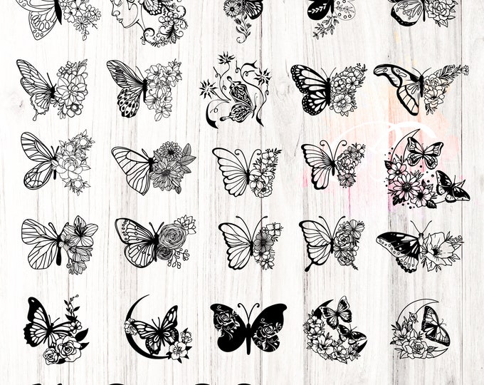 Butterfly Floral SVG Bundle, PNG, JPG Digital Download, Butterfly Cricut  File, Butterfly Clipart, Butterfly Flowers svg Design, cut file