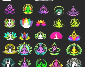Yoga Clipart Bundle, Meditation Lotus Chakra SVG PNG (Digital Download)