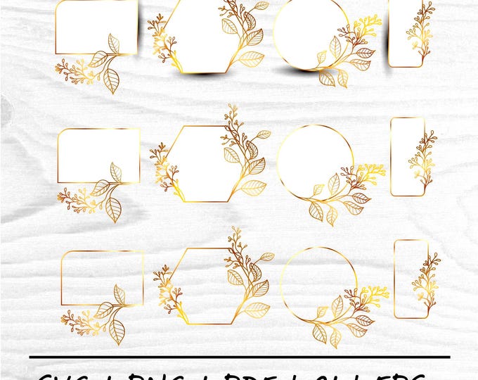 Gold frame clipart, Geometric golden shapes, Gold frame PNG, Metallic golden frames, Gold border frame, Photo overlay PNG, Wedding frame