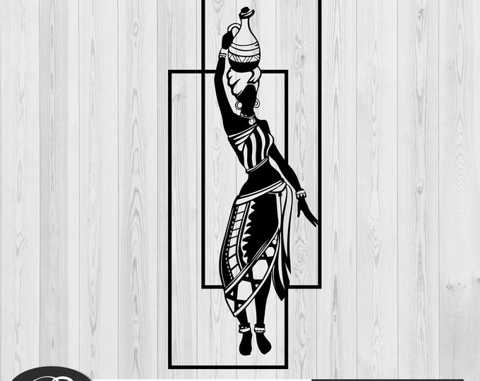 African Tribal woman Art, Tribal Wall Art, laser cut svg dxf files wall sticker decal silhouette template, cnc cuting router digital vector