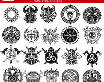 Viking Shieldmaiden SVG Bundle | Norse Warrior, Helmets, Shields Clipart (20 Designs)