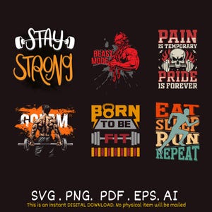 Gym Workout SVG Bundle: Fitness T-Shirt Designs (Digital Download