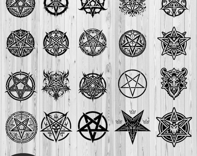 20 Satanic Symbols Clip Art, Satanic Png, Satanic Spirit, Demon Skull Clipart, Satanic Silhouette, Occult symbols, hail devil svg PNG bundle