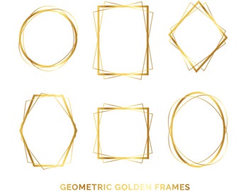 Golden Geometric frames PNG, Border-frames, Wedding invite card, Gold border, golden PNG, clip art graphics instant download, svg bundle