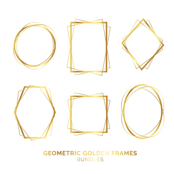 Golden Geometric frames, Border-frames, Wedding invite card, Gold border, golden PNG, clip art graphics instant download