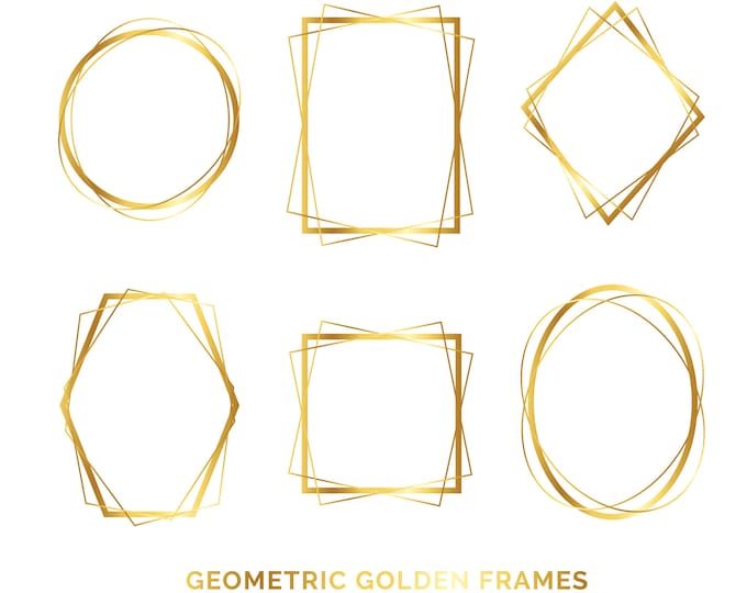 Golden Geometric frames PNG, Border-frames, Wedding invite card, Gold border, golden PNG, clip art graphics instant download, svg bundle