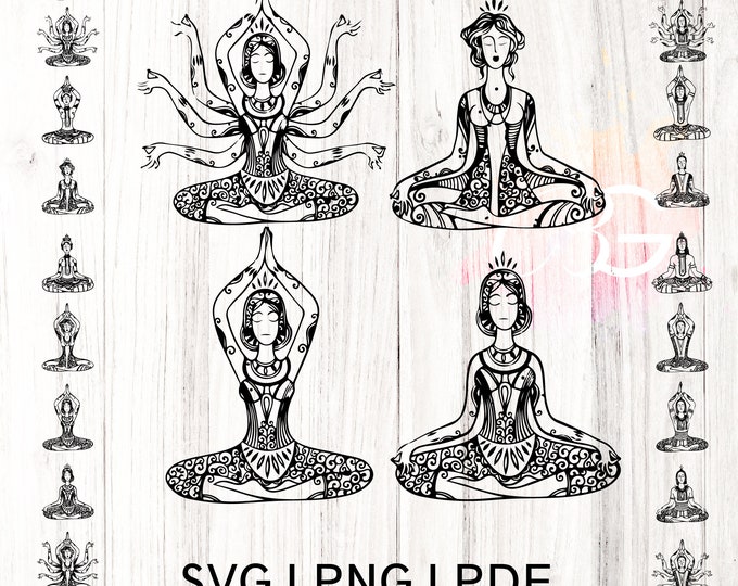 Hand drawn yoga pose bundle,  Yoga SVG png ,pdf , Yoga SVG, Meditation Sublimation, Women Empowerment SVG, Girl Power  Motivational Png