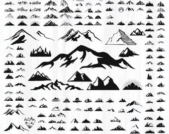 Mountain trees Svg Bundle, hand drawn tree svg, Forest Tree svg, Mountains File For Cricut, Travel Svg, Outdoors Adventure Svg