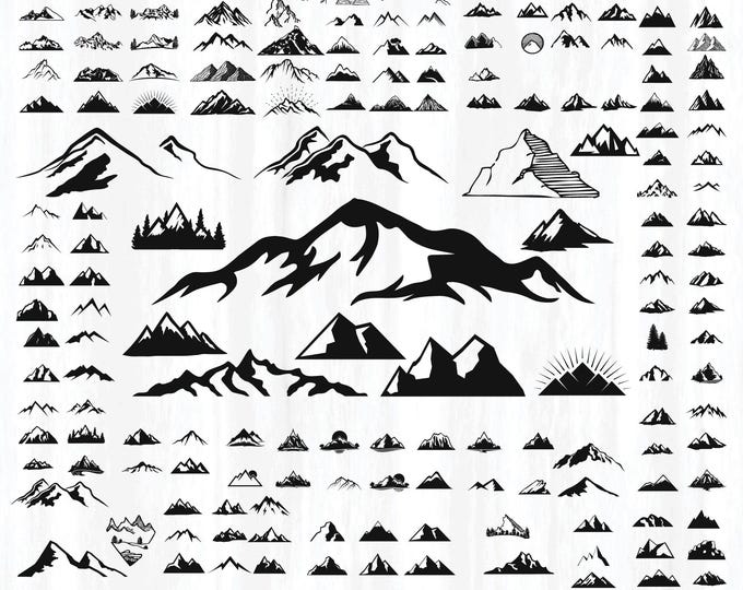 Mountain trees Svg Bundle, hand drawn tree svg, Forest Tree svg, Mountains File For Cricut, Travel Svg, Outdoors Adventure Svg