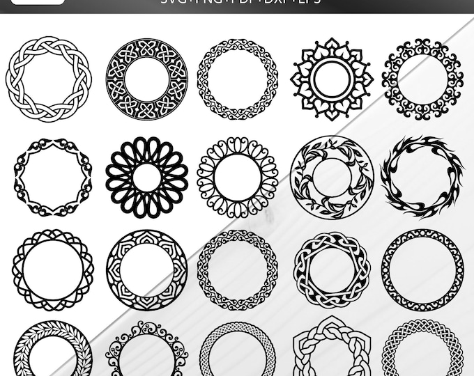 20 Ornamental Circle Frame SVG Bundle | Laser Cut Cricut Files | Decorative Monogram Frames for Laser cur and laser engraving, Laser itching
