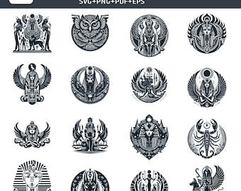 Egyptian Gods & Symbols SVG Bundle | Ancient Egypt Vector Clipart | Anubis Isis Horus Scarab Pharaoh PNG PDF ai eps | Cricut Silhouette