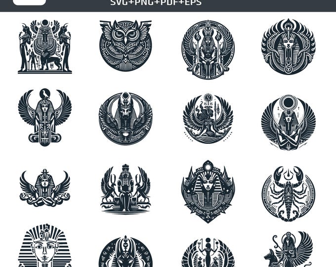 Egyptian Gods & Symbols SVG Bundle | Ancient Egypt Vector Clipart | Anubis Isis Horus Scarab Pharaoh PNG PDF ai eps | Cricut Silhouette