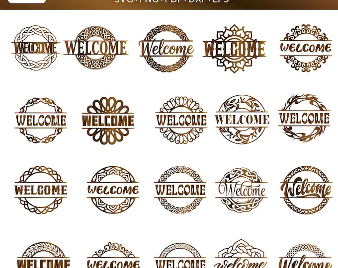 20 Round Welcome Sign SVG Bundle | Farmhouse Door Hanger Cut Files | Cricut & Silhouette Laser Cut Designs |  PNG DXF  Instant Download