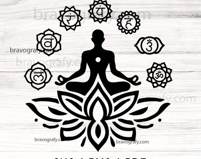 7 Chakras lotus SVG, Namaste Clipart, Yoga SVG, Chakra Symbols SVG, Meditation cut file, Digital Cut File,  Cricut Eps Png Dxf htv, dtf