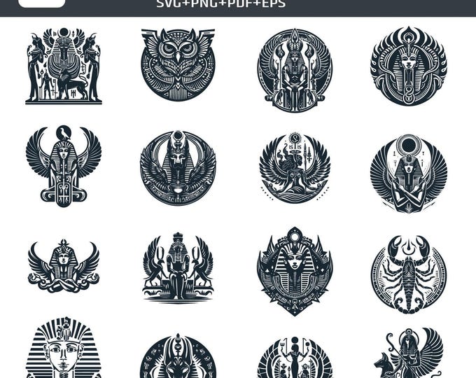 Egyptian Gods & Symbols SVG Bundle | Ancient Egypt Vector Clipart | Anubis Isis Horus Scarab Pharaoh PNG PDF ai eps | Cricut Silhouette
